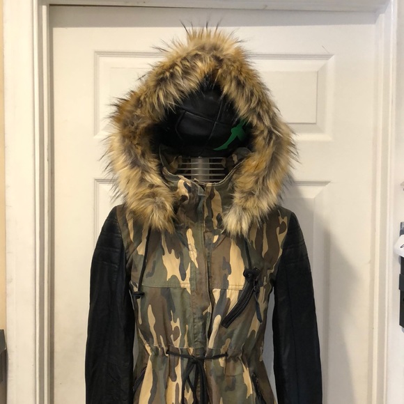 NWT Rockstar & Angels Removable fur hoodie jacket camouflage army - Picture 2 of 16